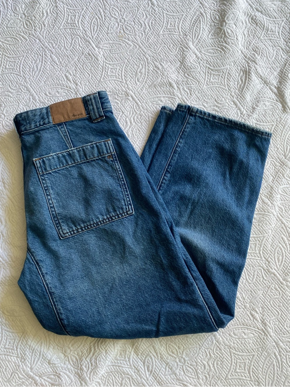 Madewell The Darted Barrel Leg Jeans in Deep Blue Denim